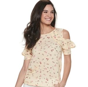 Juicy Couture | Cherry Printed Cold Shoulder Shirt (Size Medium)